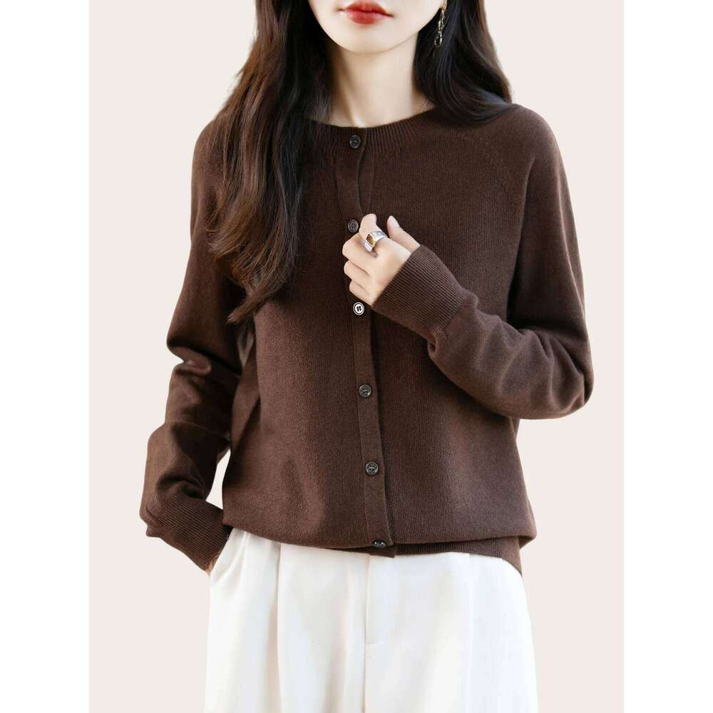 Classic Merino Wool Woman Sweater Basic Female Autumn Winter Knitted Cardigan Elegant Ladies Cashmere Long Sleeve Clothing Tops Z260313