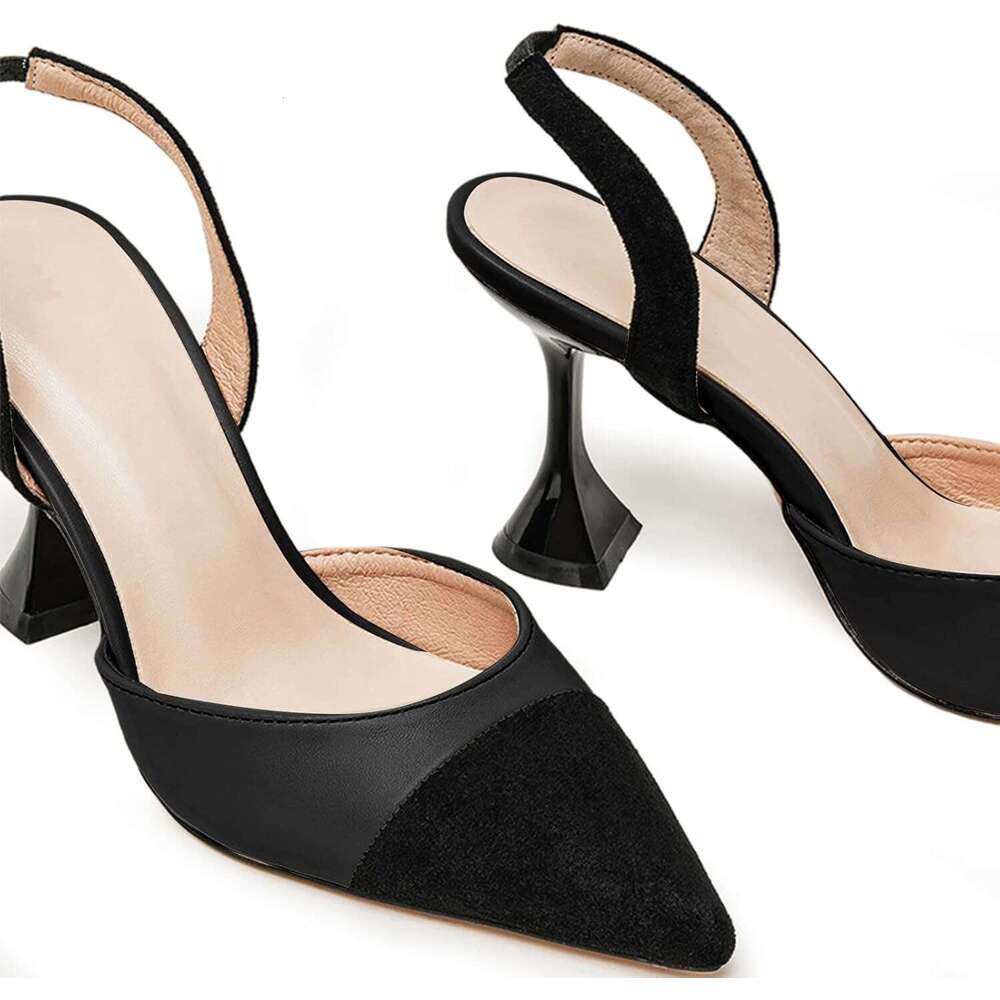 Women S Slingback Pumps Pointed Toe Slip On Stiletto Heels Patchwork Dress Party Shoes MOJIDASHU