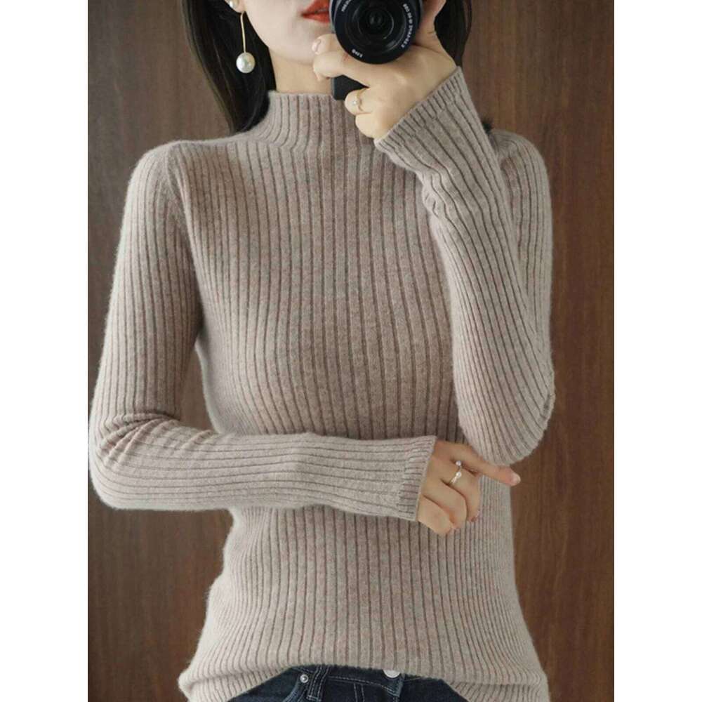 Women Sweater Autumn Winter Thick Warm Slim Fit Sweaters Solid Long Sleeve Fashion Korean Jumpers Half High Collar Knitwears Z260313