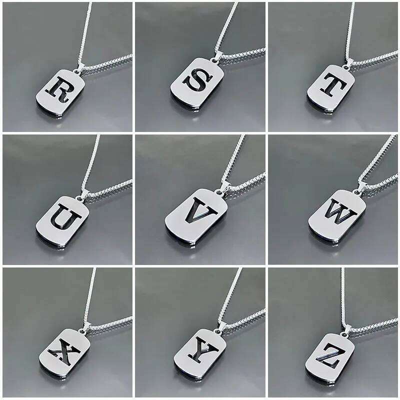 Stainless Steel Dog Tag Letter for Women Men Hip Hop Initial Pendant Necklace Sweater Chains Neck Jewelry Accessories H260312