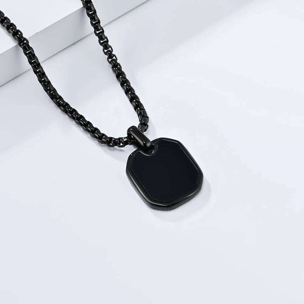 Black Pendants Men Women Stainless Steel Square Pendant Necklace with Rolo Chain for Jewelry Gifts H260312