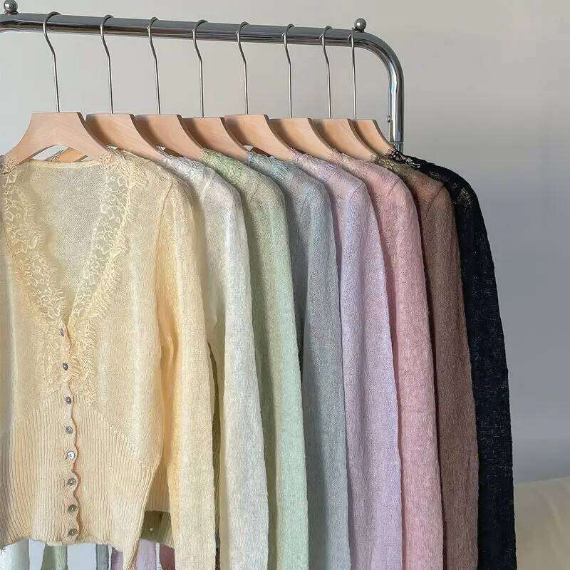 New 2025 Fashion Chic Vintage Sweater Lace Women Autumn Winter Knitted V-Neck Cardigans Elegant Tops Z260313