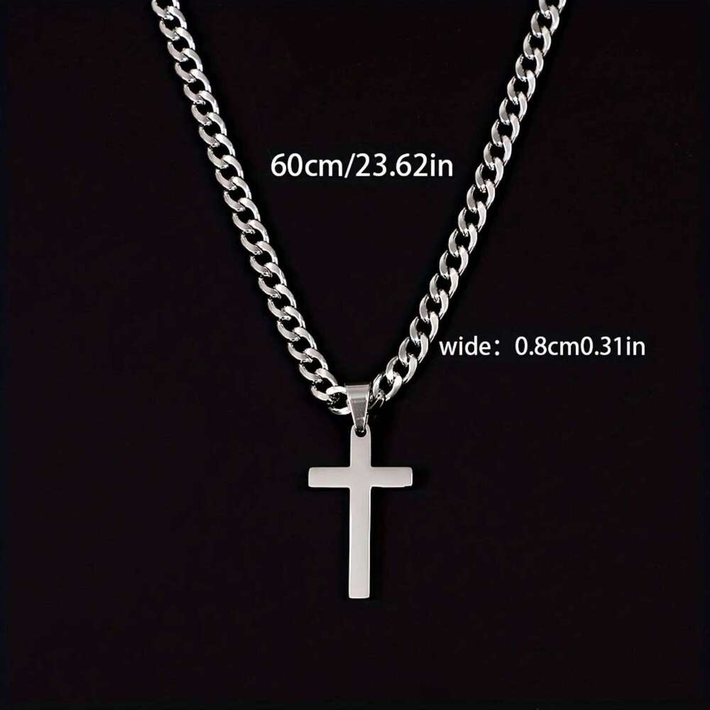Mens Hip Hop Style Cross Necklace Stainless Steel Pendant Simple Daily Formal Chain Gift for Dad Husband Boyfriend Fathers Day H260312