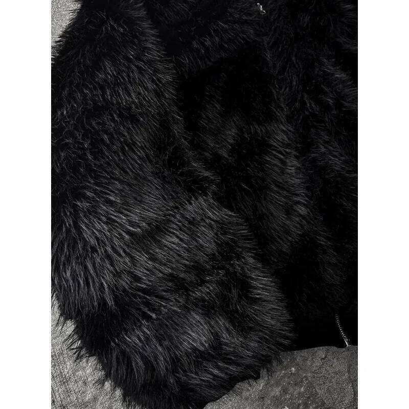 Mauroicardi Autumn Winter Oversized Thickened Warm Black Reversible Faux Fur Parka Coat Men with Hood Zipper Fluffy Jacket 2025 Z260313