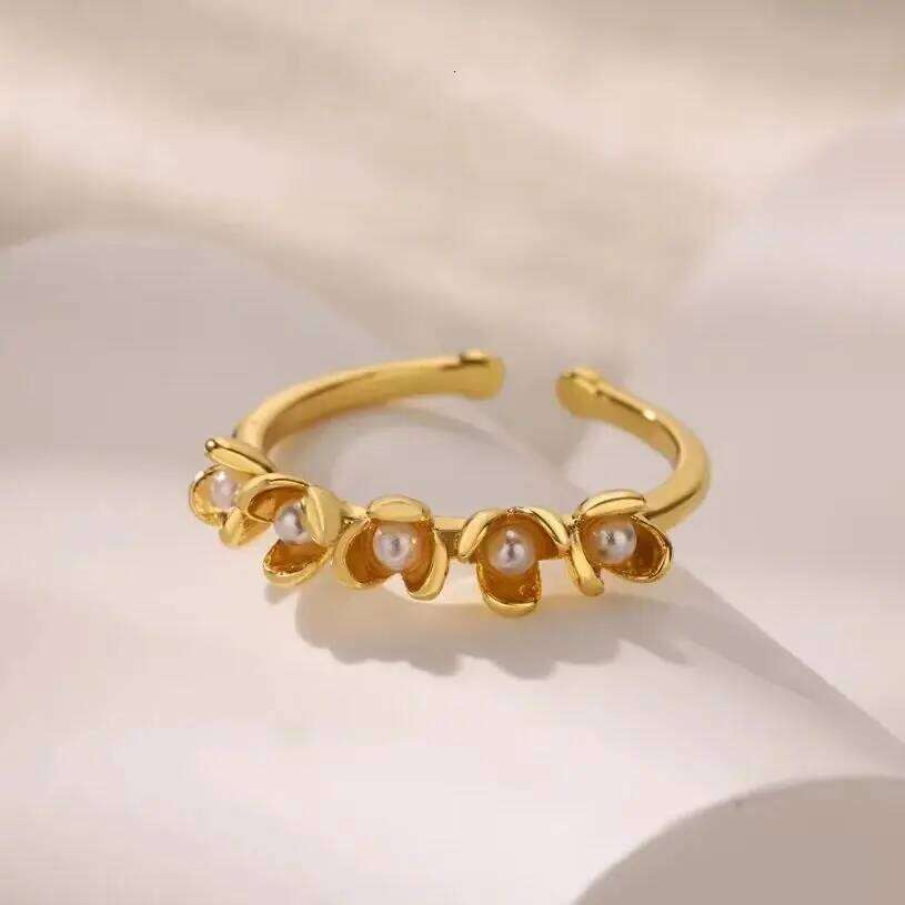 Stainless Steel Cubic Zirconia Flower Adjustable for Women Gold Color Shiny Finger Ring Fashion Party Metal Jewelry Gift H260312