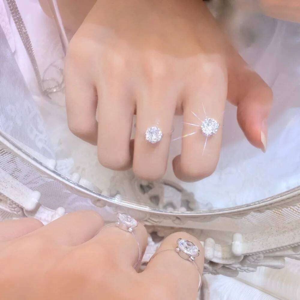 New Classic Charm Invisible Line Geometric Circular Shining Zircon Stainless Steel Opening Rings for Women Wedding Bride Jewelry H260312