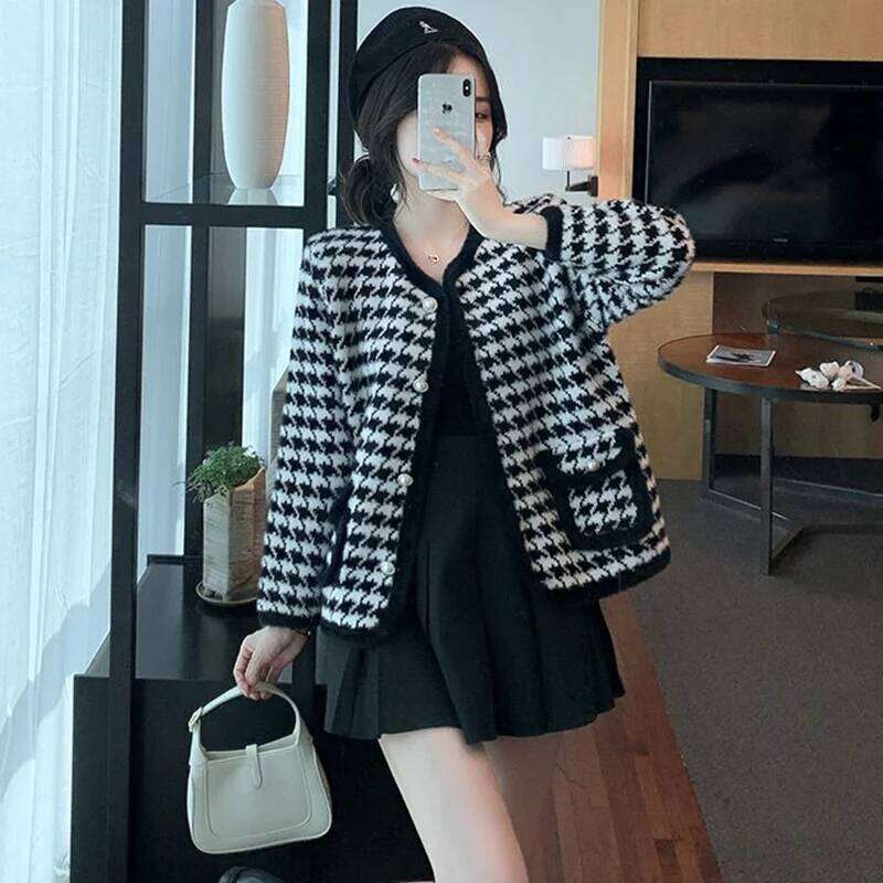 Smvp 2024 Autumn Winter New Vintage Knitted Cardigans Women Fashion O Neck Long Sleeve Single-breasted Small Fragrant Lady Z260313