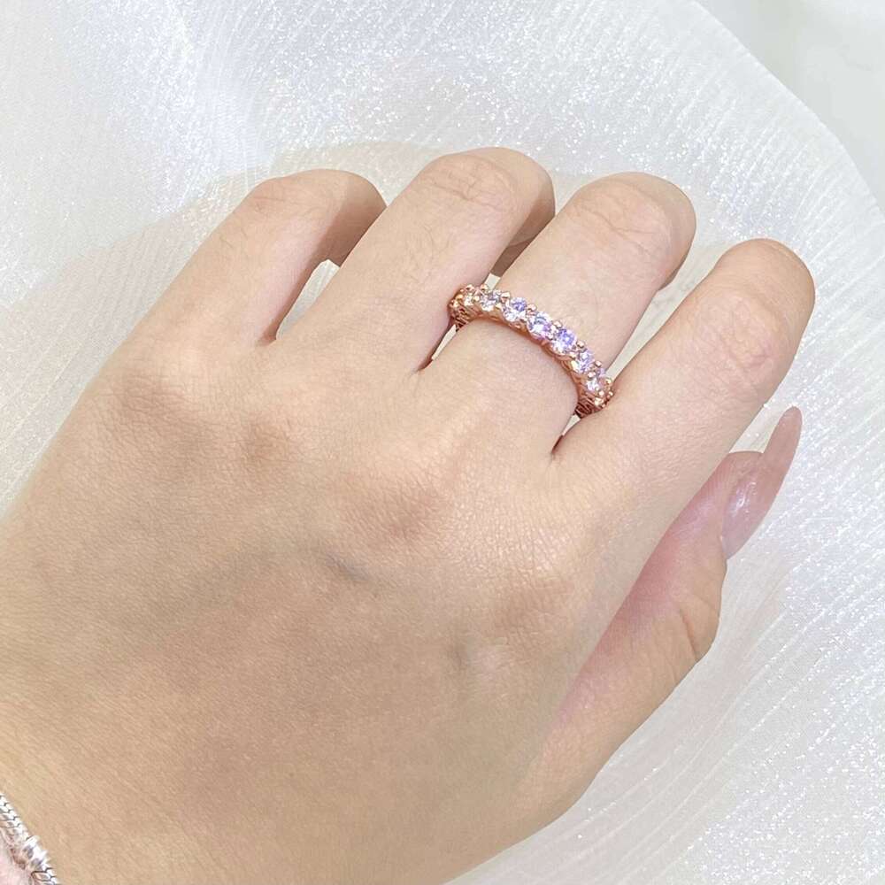 925 Stamp Fashion White Zirconia Row Diamond Women Slim Rose Gold Ring Party Wedding Birthday Gift Wholesale H260312