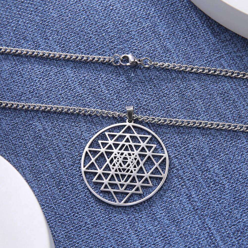 Dawapara Sri Yantra Yoga Necklace Shri Chakra Mandala Hindu Meditation Symbol Amulet Sacred Geometry Stainless Steel Jewelry H260312