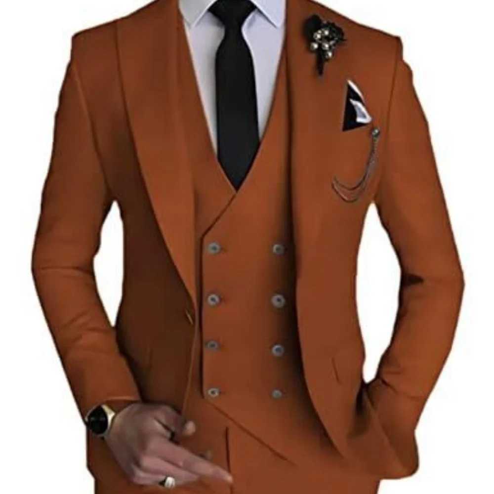 Mens 3 Piece Slim Fit Wedding Tuxedo Suits Peak Lapel Formal Party Groomsmen Suit Set with Blazer Vest Pants M260313
