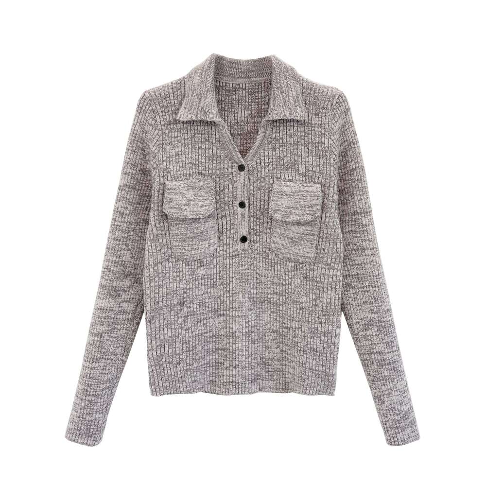 Women'S Polo Collar Long-Sleeved Knitted Base Layer Top Exudes A Sense Of Sophistication Z260313