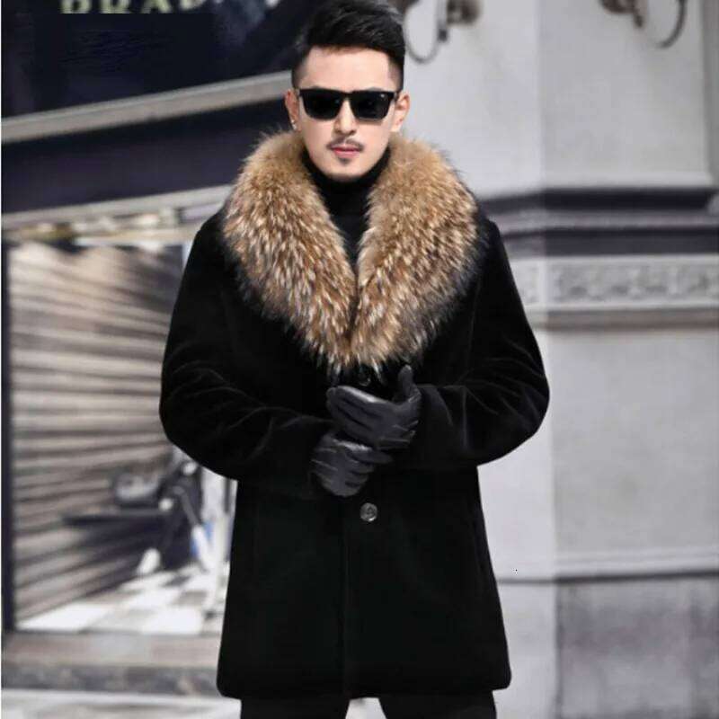 Luxury Brand Men's Autumn Winter Top Coat Faux Fur Collar Warm Simple Comfortable Casual Design Fashion Versatile Skinny Z260313