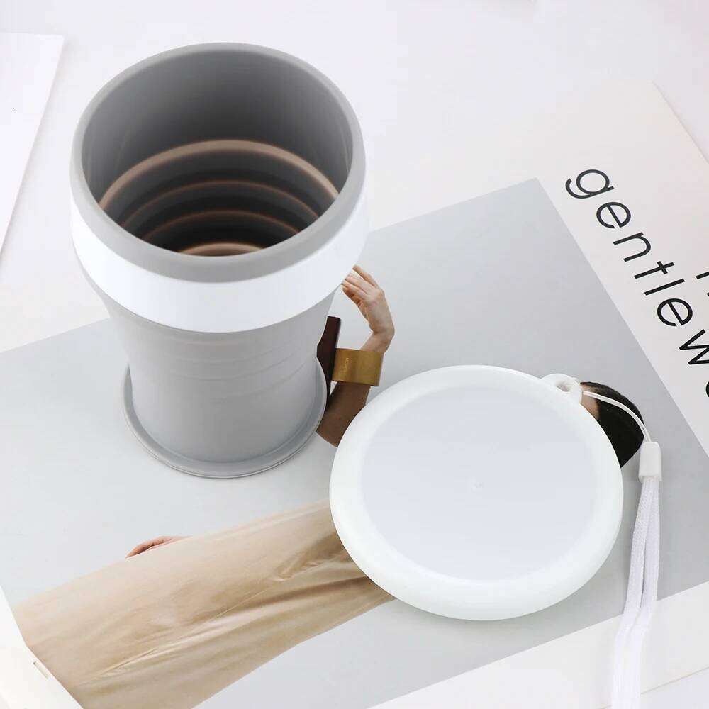 Portable Silicone Folding Water Cup Outdoor Heat Resistant Foldable Mug with Lid Collapsible Travel Drinking Cups for Camping Z260314