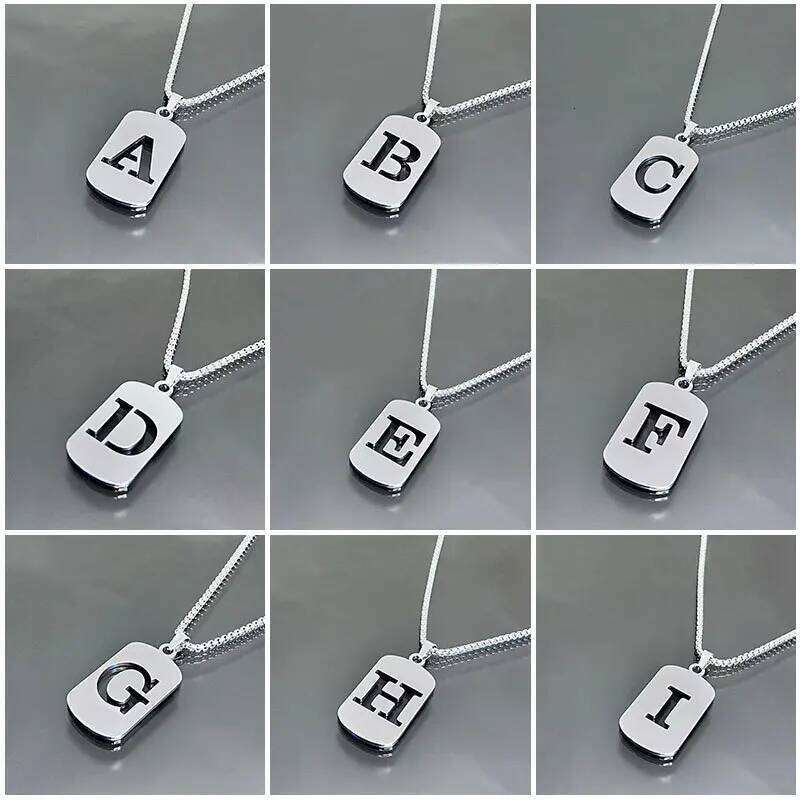 Stainless Steel Dog Tag Letter for Women Men Hip Hop Initial Pendant Necklace Sweater Chains Neck Jewelry Accessories H260312