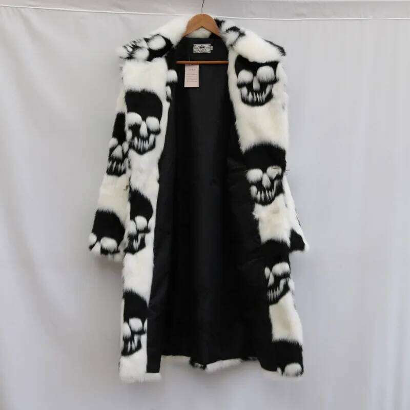 Single Breasted Men Faux Mink Skulls Cardigan Jacket Outerwear Thick Warm Fur Spliced Pockets Casual Loose Winter Z260313