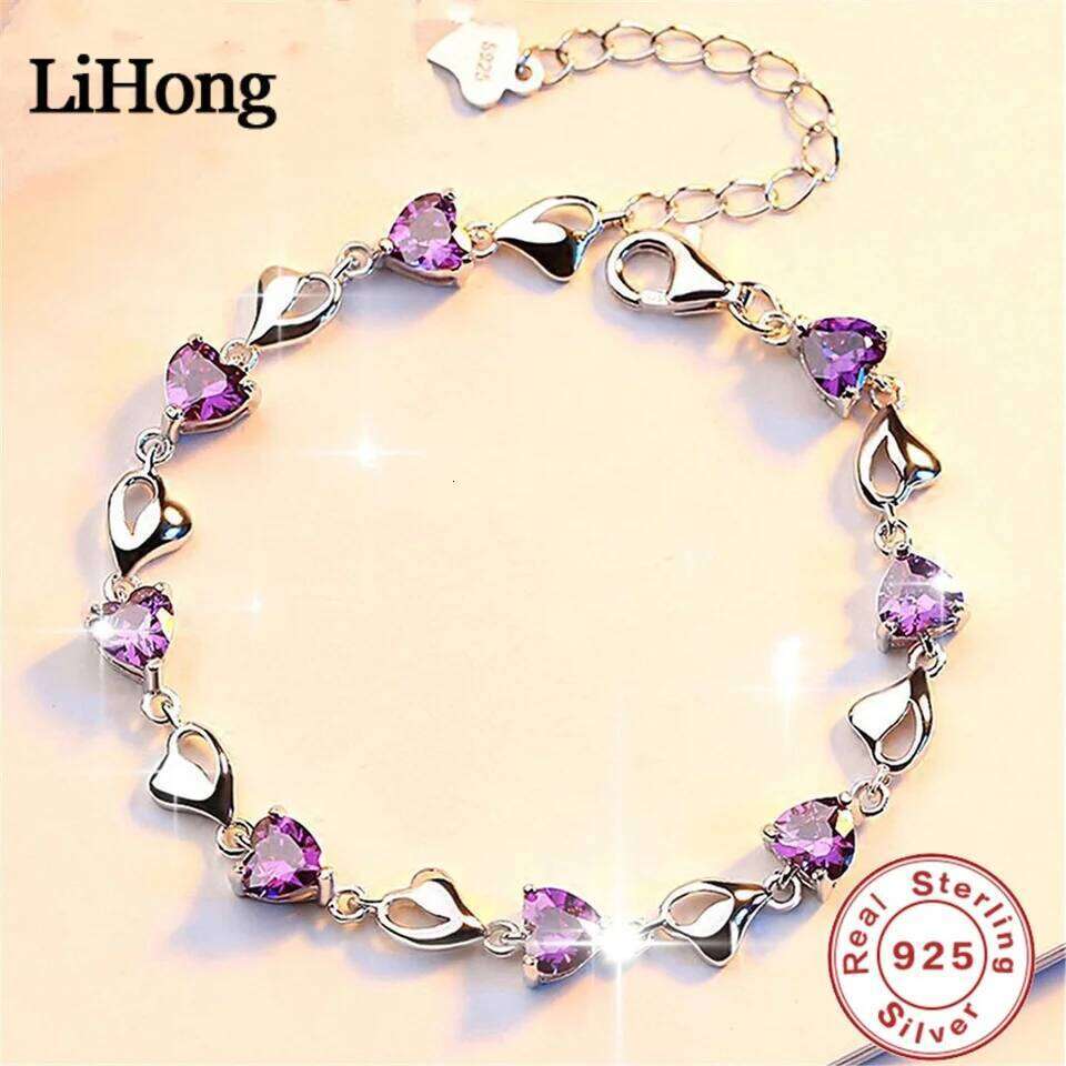 Luxury S925 Sterling Silver Love Bracelet Purple Blue Zircon Crystal for Women Party Engagement Jewelry Gift Z260313