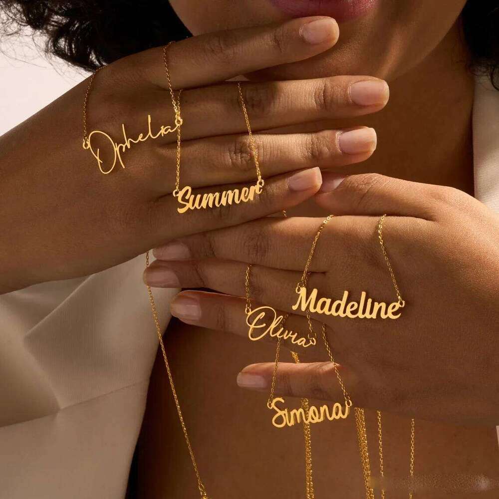 Custom Name Necklace for Women Personalised Cursive Letter Pendant Stainless Steel Jewelry Men Chain Choker Collar New 2024 H260312