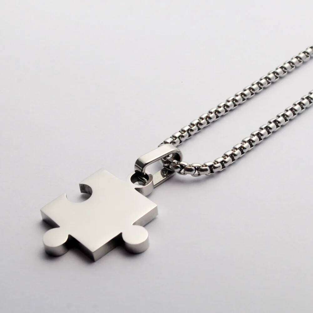 Hip Hop Puzzle Pendant Couples Necklaces Stainless Steel Link Chain Jigsaw rs Friends Sisters Jewelry For Women Men H260312