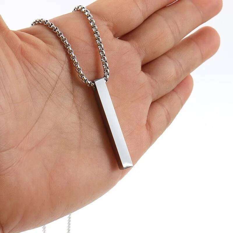 Pillar Necklace For Men Women Stainless Steel 3D Bar Pendant Minimalist Simple Unisex Neck Accessories Hip Hop Rock Jewelry Gift H260312