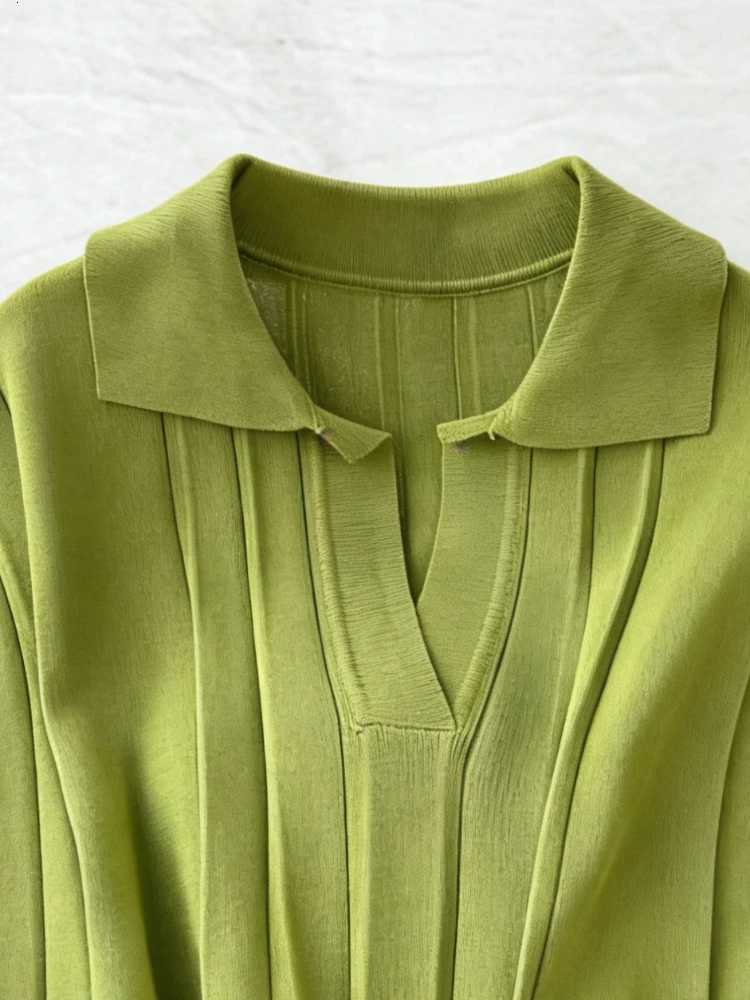 Avocado Green Sleeveless Turn-down Collar Maxi Dress Womens Belt Stretchy Ribbed Knit Asymmetrical Hem Summer Office Long DressT260314