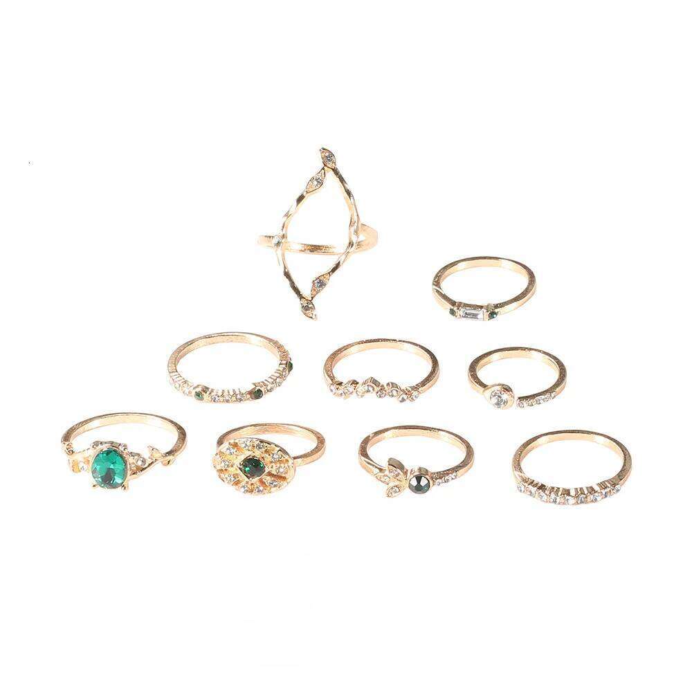 Fashion Green Crystal Knuckle Finger Rings Set For Women Geometric Female Wedding Ring Trendy Jewelry H260312