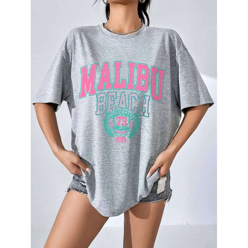 Malibu Beach Letter Print Womens T-Shirts Street Casual Tshirt Summer Brand Tee Clothing Hip Hop Breathable Tshirts Women Z260314