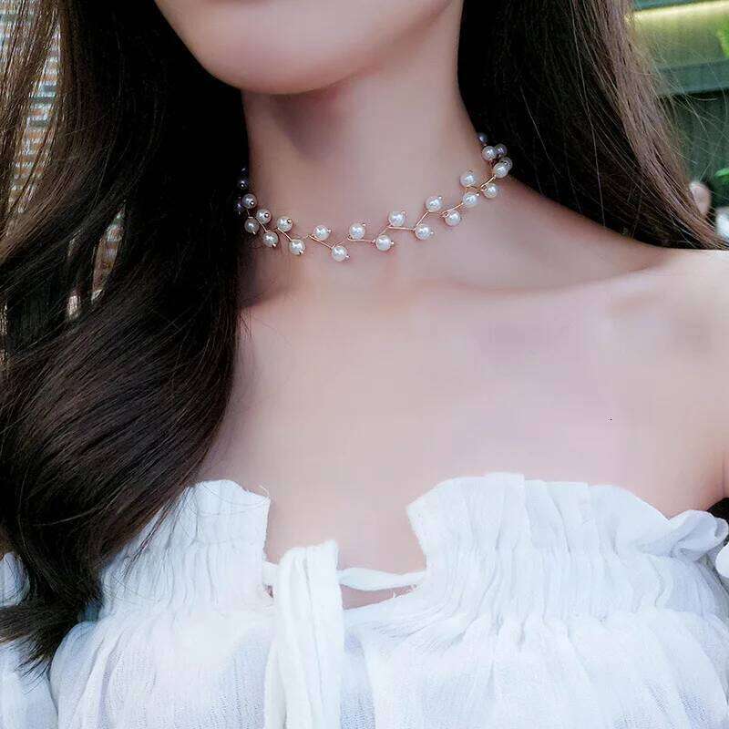 Fashion Imitation Choker Fairy Women Necklaces Korean New Pearl Pendants Collar Trend Jewelry Party Neck Decoration H260312