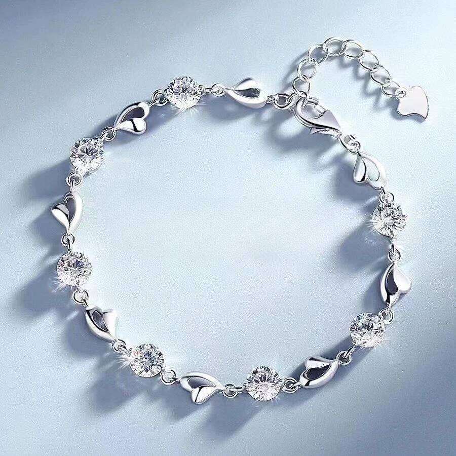 925 Sterling Silver White Zircon Bracelets For Women Luxury Hollow Heart Adjustable Chain Bracelet Original Jewelry Z260313