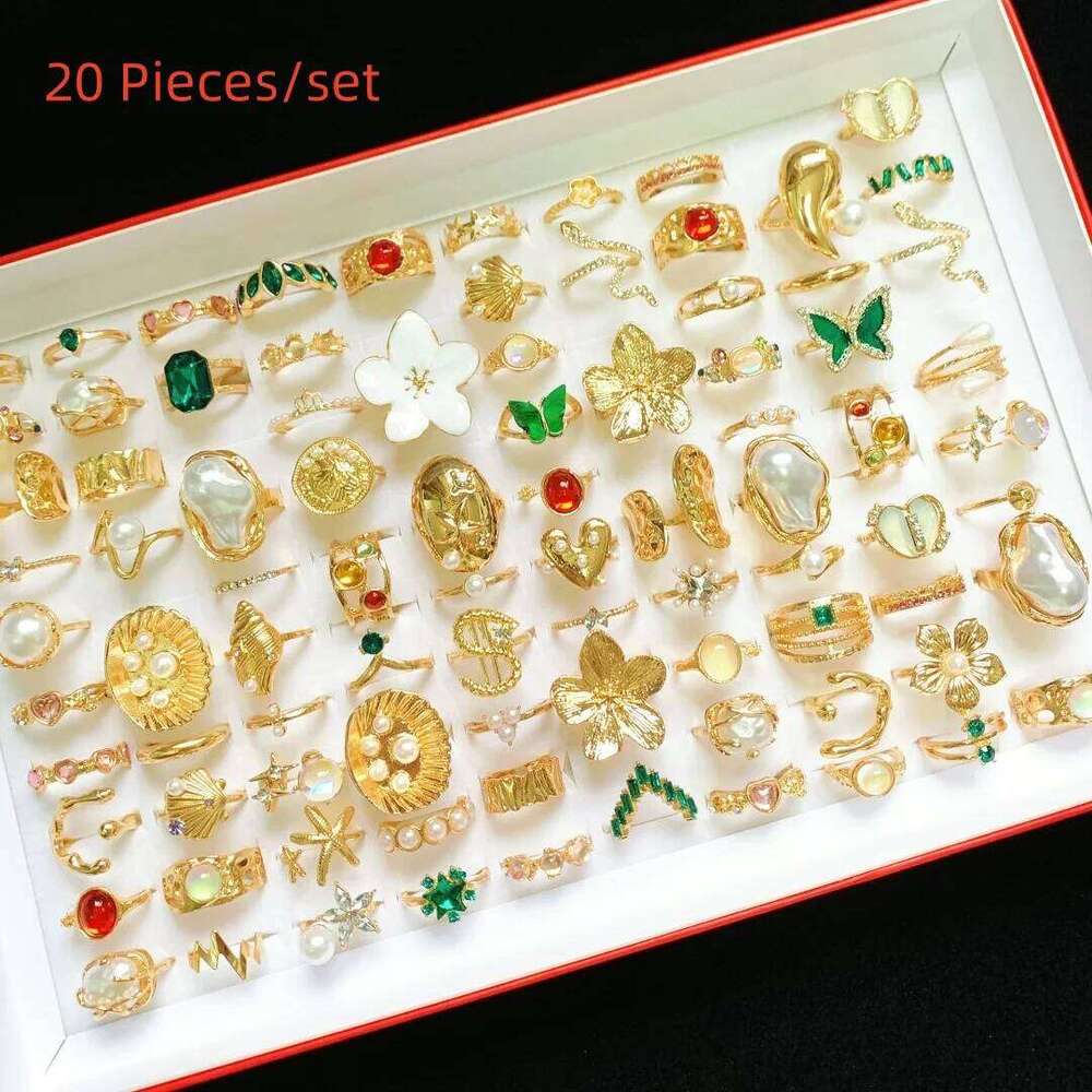 20Pieces Fashion Elegant Flowers Geometric Irregular Line Open Ring Set For Women Mix Style Trendy Jewelry Party Gifts H260312