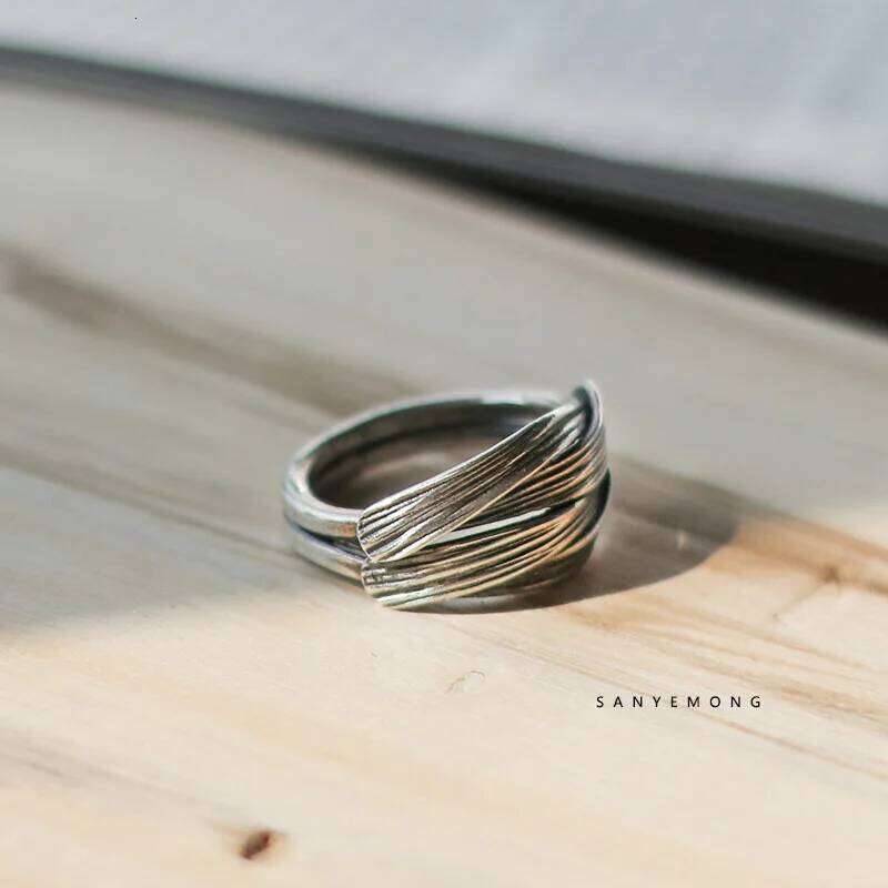 Retro Overlapping For Men Silver Color Punk Gothic Adjustable Open Ring Handmade Rock Unisex Jewelry Accessories Man Gift H260312