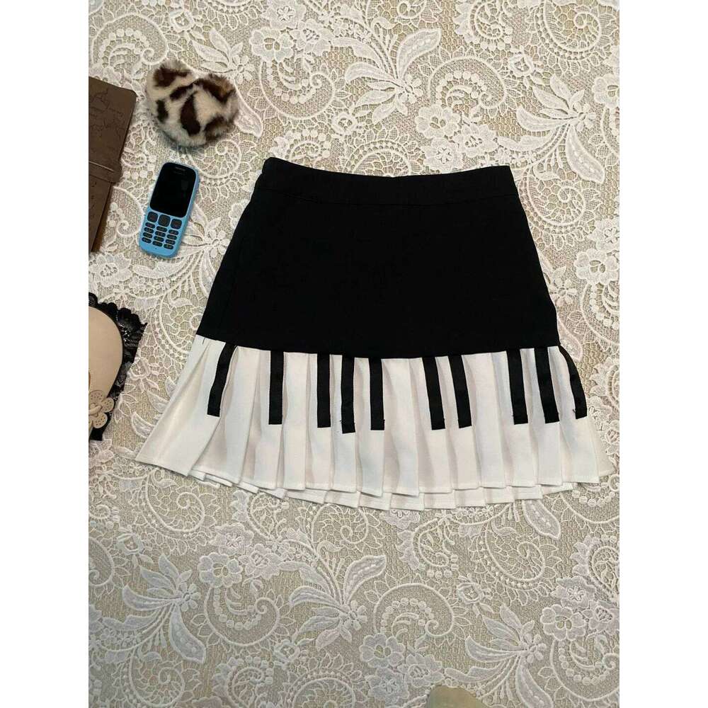 2000s Aesthetic Elegant Y2k Black White Piano Women Slim Design Harajuku Mini Skirt Female Retro Korean Popular Clothes Z260314