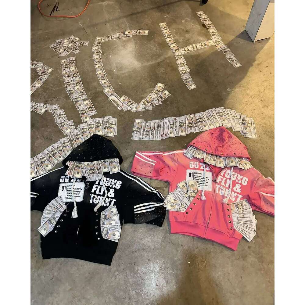 America Retro Hiphop Klein Stone Stripe Patchwork Hoodies Y2k Punk Rock Rivet Splicing Zipper Hoodie Men Women Street Sweatshirt Z260315