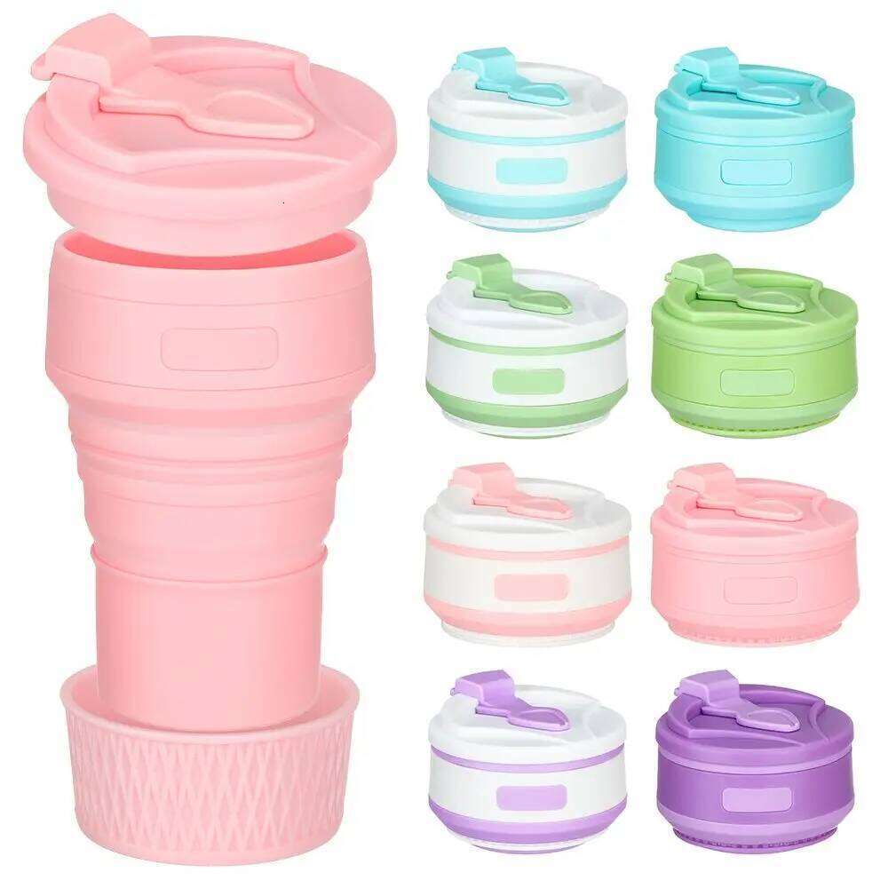 350ML Food Grade Travel Camping Outdoor Drinking Foldable Water Cups Collapsible Silicone Cup Tea Coffee Mugs With Lid Z260314