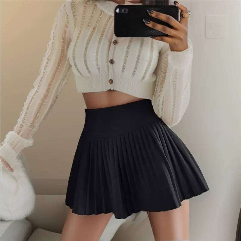 Summer High Waist Womens Sexy Mini Side Zipper Vintage Pleated Skirt Korean Student White Tennis Skirts Short Black Z260314