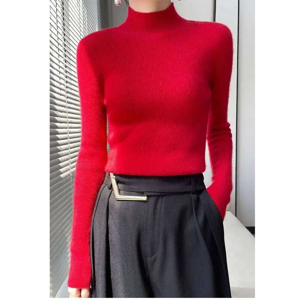 Autumn Winter Women Sweater Slim Fit Bottoming Shirt Basic Knitted Tops Black Long Sleeve Mock Neck Pullovers Strecth Innerwears Z260313