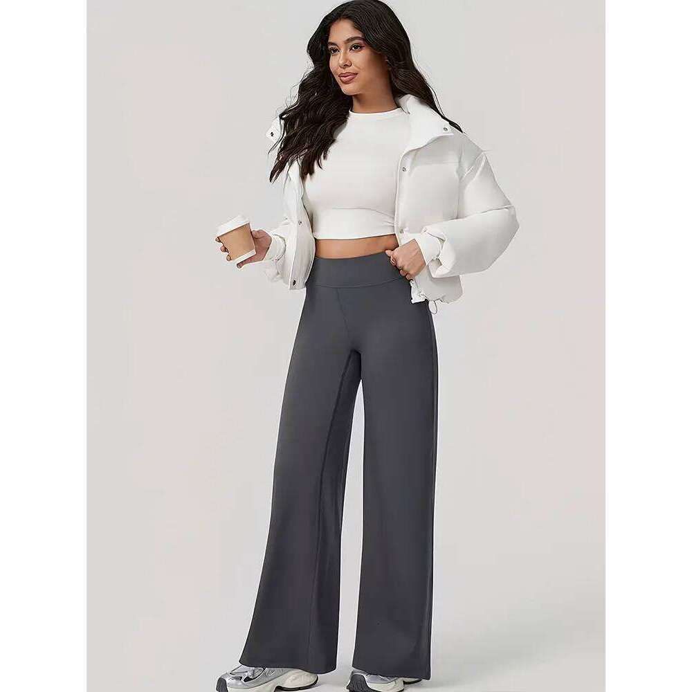 Mid Waist Yoga Straight Leg Pants Soft Wide LegTrousers Naked Feel Fitness Compression Leggings Pilates Running Sports Trousers