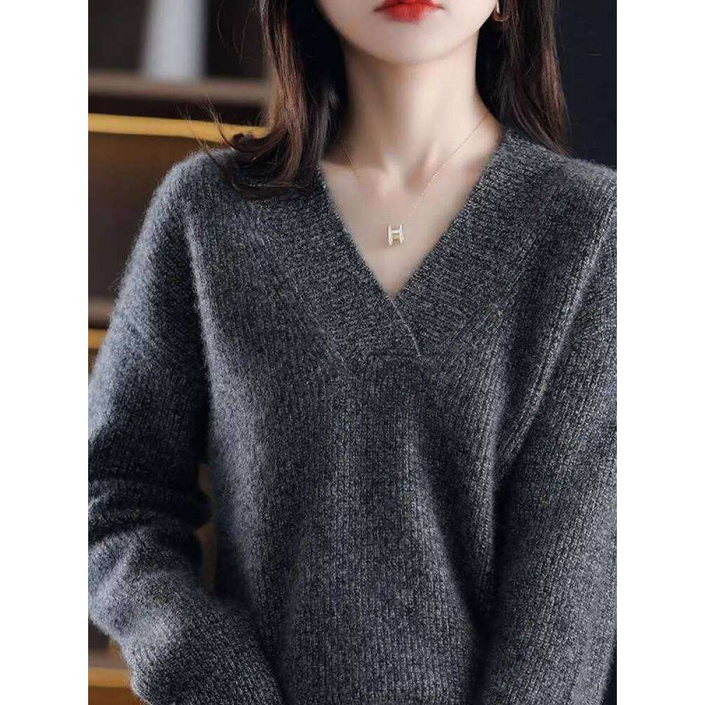 V-Neck Autumn Winter pullovers Women 2025 loose thick cashmere Sweater Pullover women oversize sweater jumper Z260313