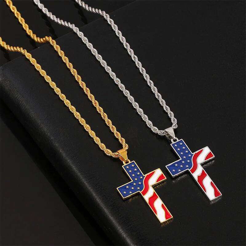 Creative Cross Men's Metal Chain Hip Hop American Flag Necklace Jewelry Hanging Around the Neck H260312