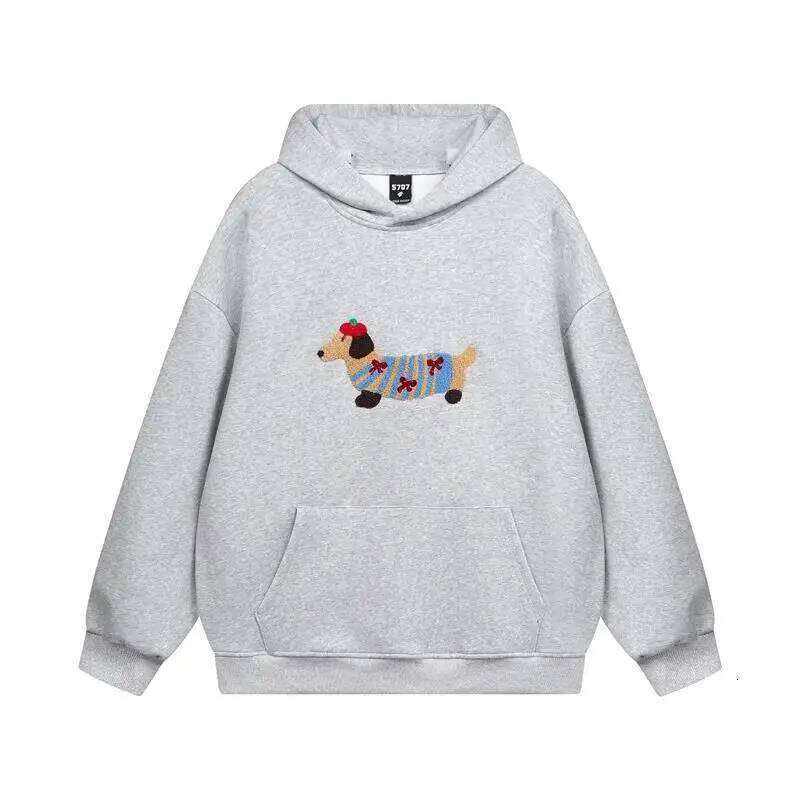 Puppy Print Spring and Autumn New Simple Fashion Harajuku Solid Color Loose Hoodie Street Trend Casual Sports Shirt Regular Fit Z260314