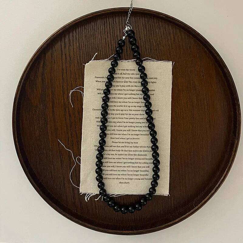 Fashion Punk Smooth Black Round String Necklace for Women Men Unisex Acrylic Beads Choker Jewelry on The Neck Collar Gift H260312