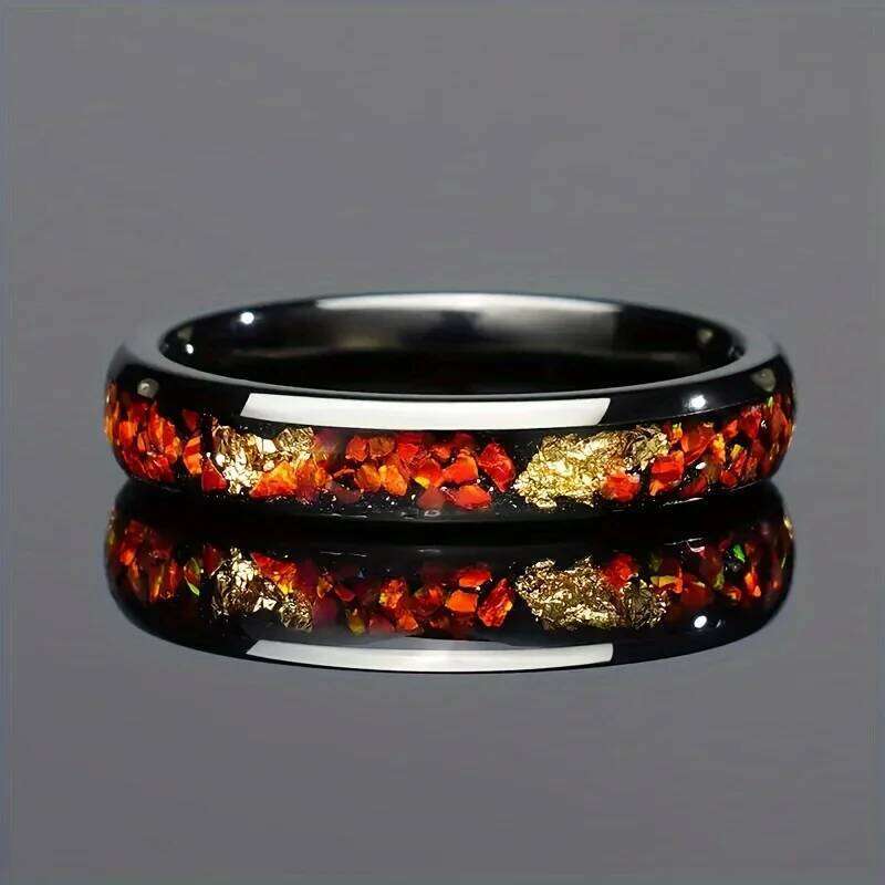 Fashion 8Mm Stainless Steel Inlay Galaxy Style Abalone Shell Rings for Men Wedding Engagement Band Jewelry Gift H260312