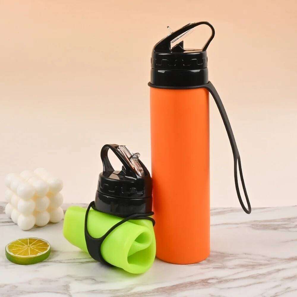 600ML, silicone portable sports water bottle, suitable for hiking, camping, lightweight and foldable desi Z260313