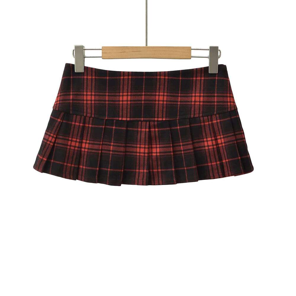 Summer Mini woman vintage korean fashion for women y2k pleated red plaid skirts preppy style Z260314