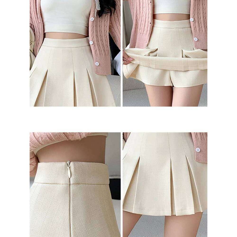 Coffee High-Waist Slit Chic Pleated Skirt For Woman Autumn Winter Street Thickening Japanese Cute JK Mini Skirts Z260314