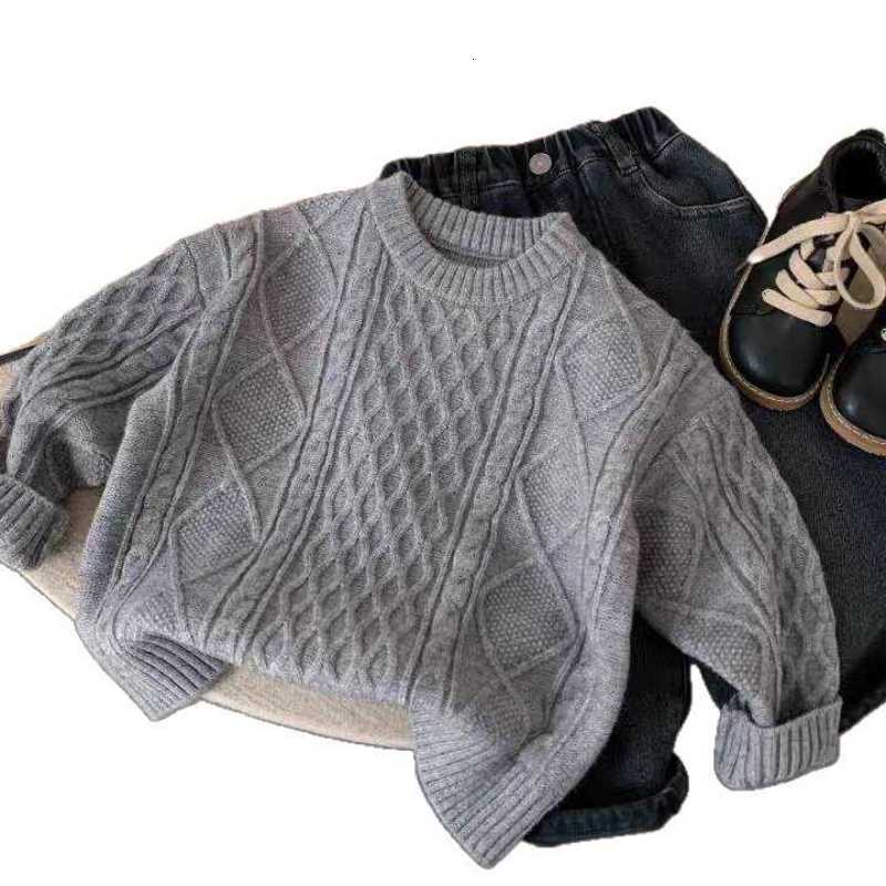 Pullover Children's Sweater for Boys and Girls Casual Thick Knitwear New Winter Style Baby Solid Color Textured Base Shirt Warm