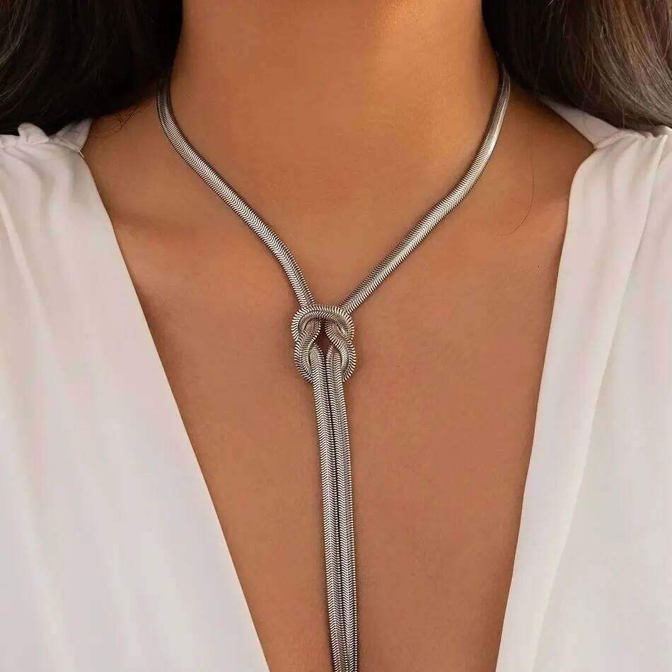 Ingemark Unique Adjustable Twisted Chunky Snake Long Chain Necklace for Women Sexy Vintage Knotted Link Grunge Chest Jewelry New H260312