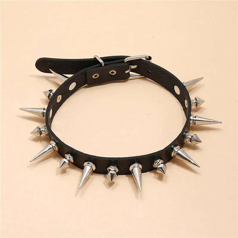 Punk Long Spike Choker Faux Leather Collar For Women Men Cool Big Rivets Studded Chocker Goth Style Necklace Accessories H260312