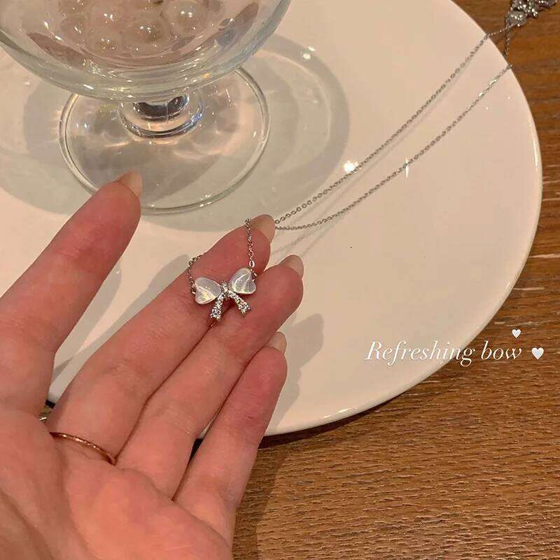 Exquisite Clavicle Elegant Scrub Bow Pendant Necklace For Women Girls Temperament Collar Chain Korean Student Choker y2k H260312