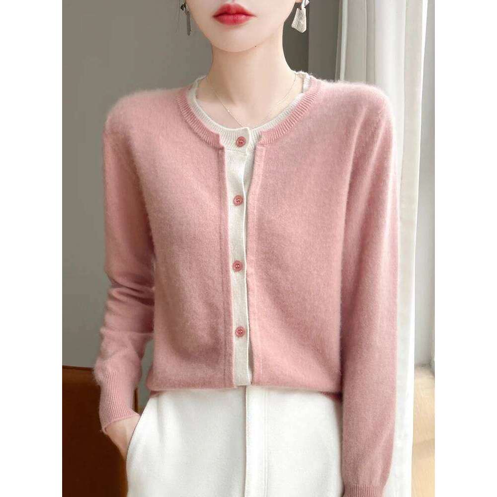 Women Sweater O-neck Long Sleeve Cardigan Autumn Winter 100% Merino Wool Knitwear Cashmere Coat Korean Popular Clothing Z260313