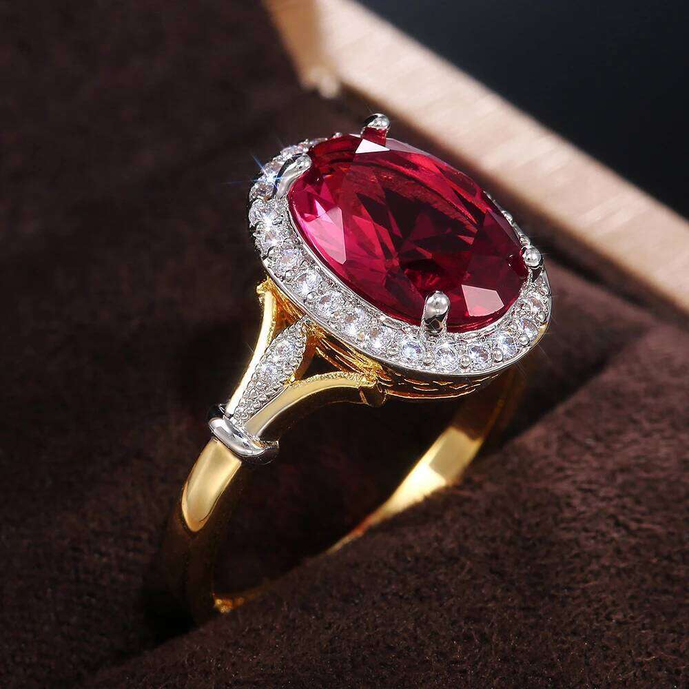 Huitan Big Oval Shaped Rose Red Cubic Zirconia Women Ladies Jewelry for Party Best Mother's Gift Brilliant CZ Rings H260312